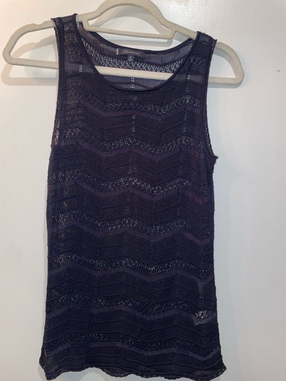 Anne Klein Navy Chevron Knit Sleeveless Top